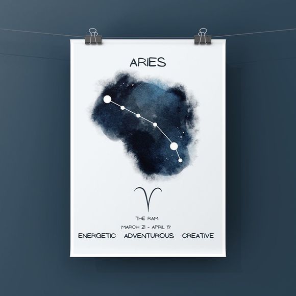 Aries zodiac sign constellation art print handmade birthday gift - Picture 2 of 3